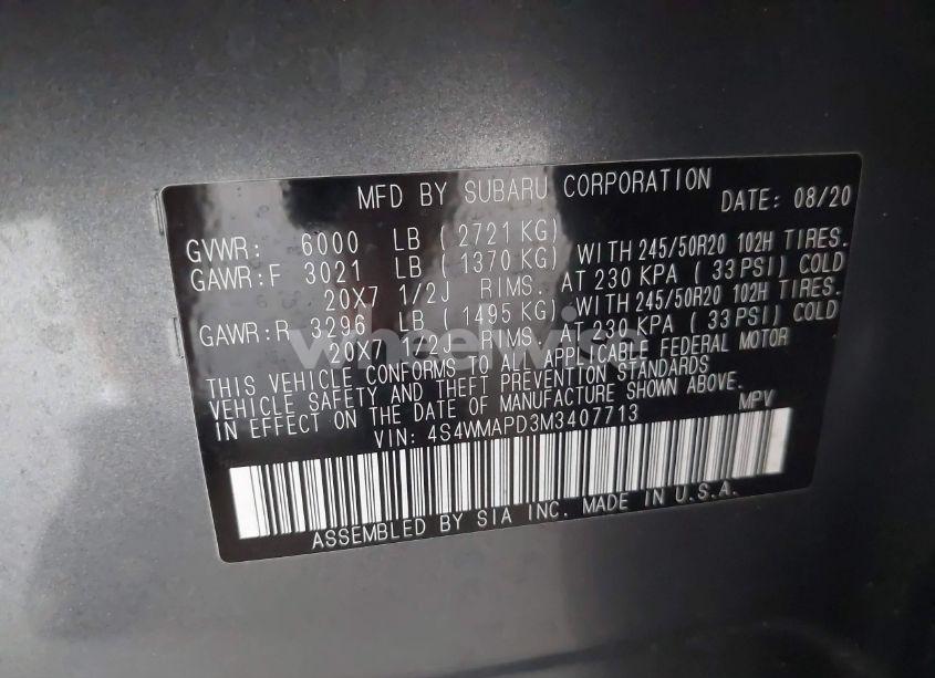 Photo 9 of 2021 Subaru Ascent LIMITED (VIN 4S4WMAPD3M3407713)