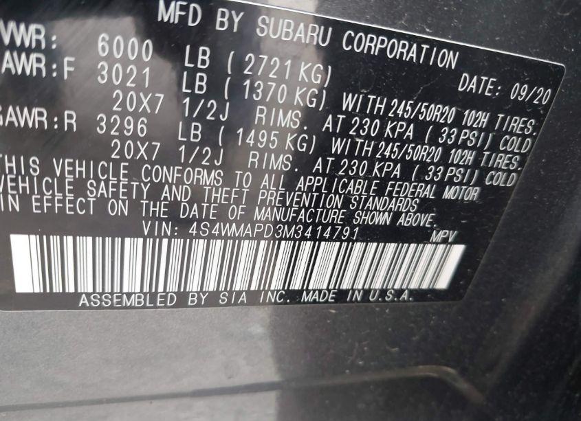 Photo 9 of 2021 Subaru Ascent LIMITED (VIN 4S4WMAPD3M3414791)