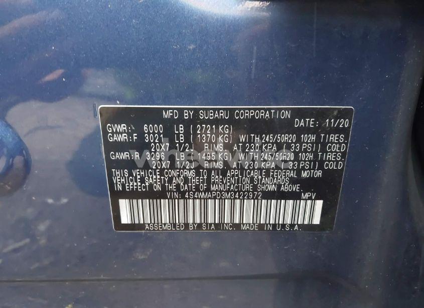 Photo 9 of 2021 Subaru Ascent LIMITED (VIN 4S4WMAPD3M3422972)