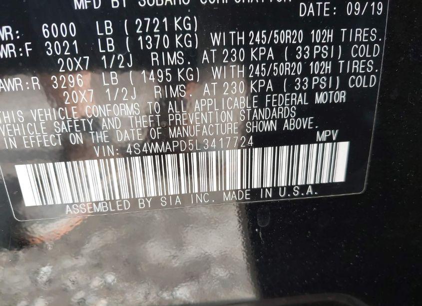 Photo 9 of 2020 Subaru Ascent LIMITED (VIN 4S4WMAPD5L3417724)