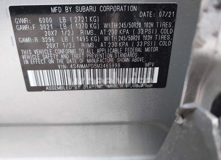 Photo 9 of 2021 Subaru Ascent LIMITED (VIN 4S4WMAPD5M3465998)