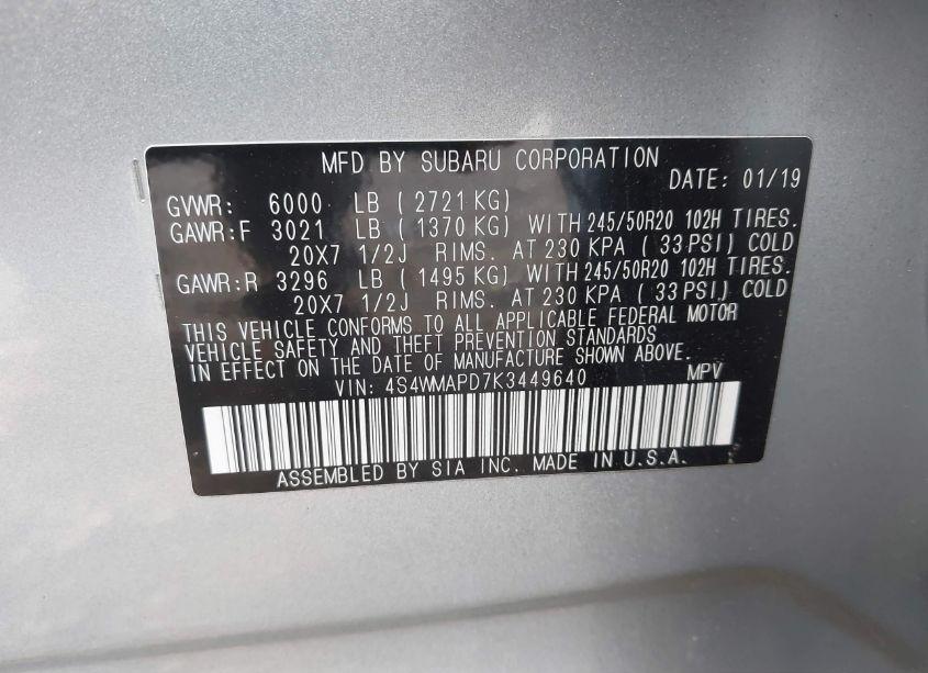 Photo 9 of 2019 Subaru Ascent LIMITED (VIN 4S4WMAPD7K3449640)