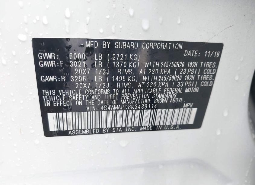 Photo 9 of 2019 Subaru Ascent LIMITED (VIN 4S4WMAPD8K3438114)