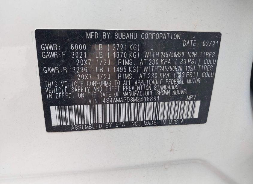 Photo 9 of 2021 Subaru Ascent LIMITED (VIN 4S4WMAPD8M3438861)