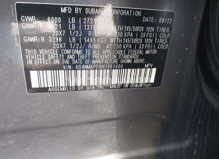 Photo 9 of 2022 Subaru Ascent LIMITED (VIN 4S4WMAPD8N3461400)