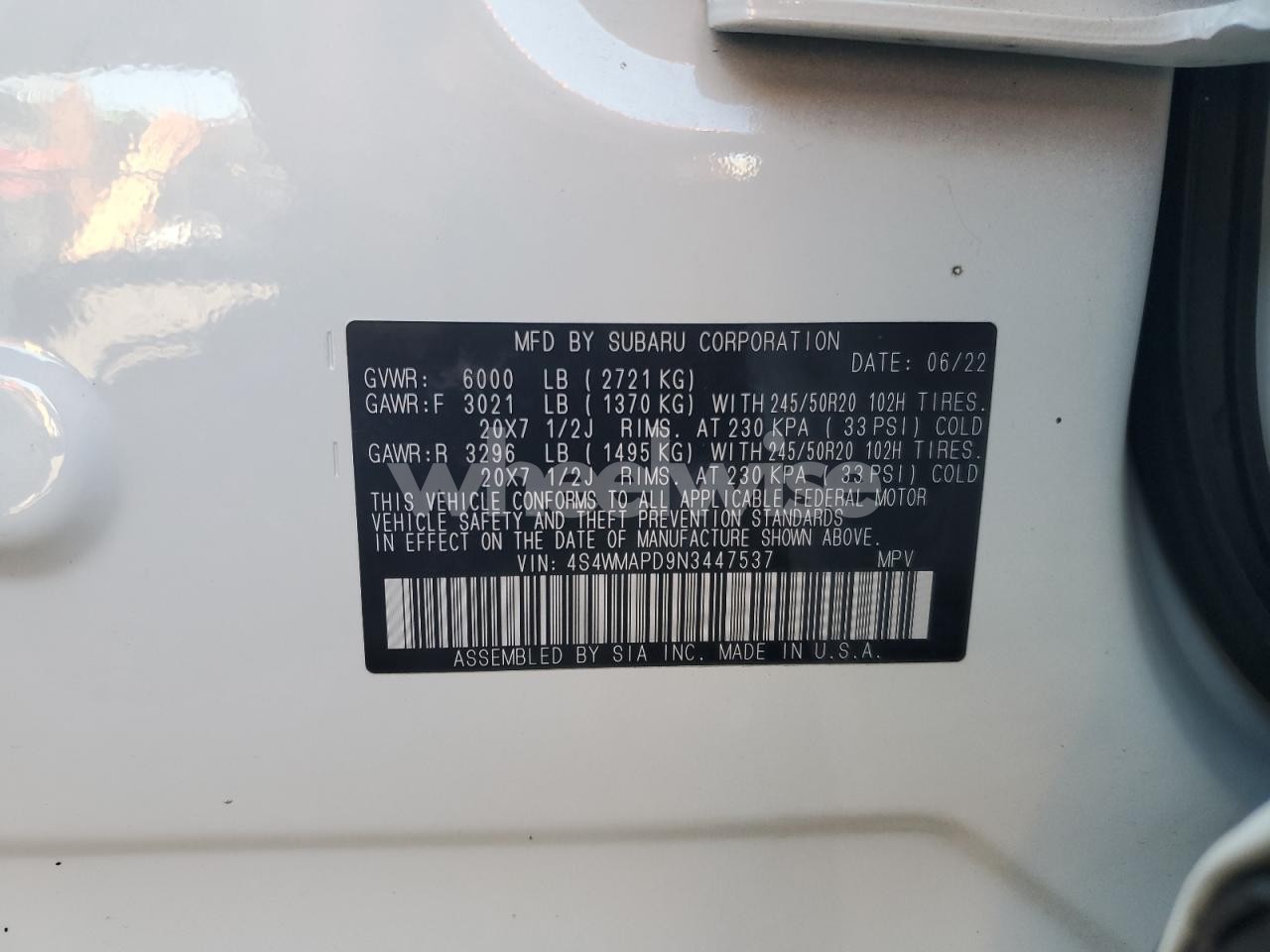 Photo 13 of 2022 SUBARU ASCENT LIMITED (VIN 4S4WMAPD9N3447537)