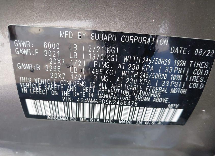 Photo 9 of 2022 Subaru Ascent LIMITED (VIN 4S4WMAPD9N3456478)