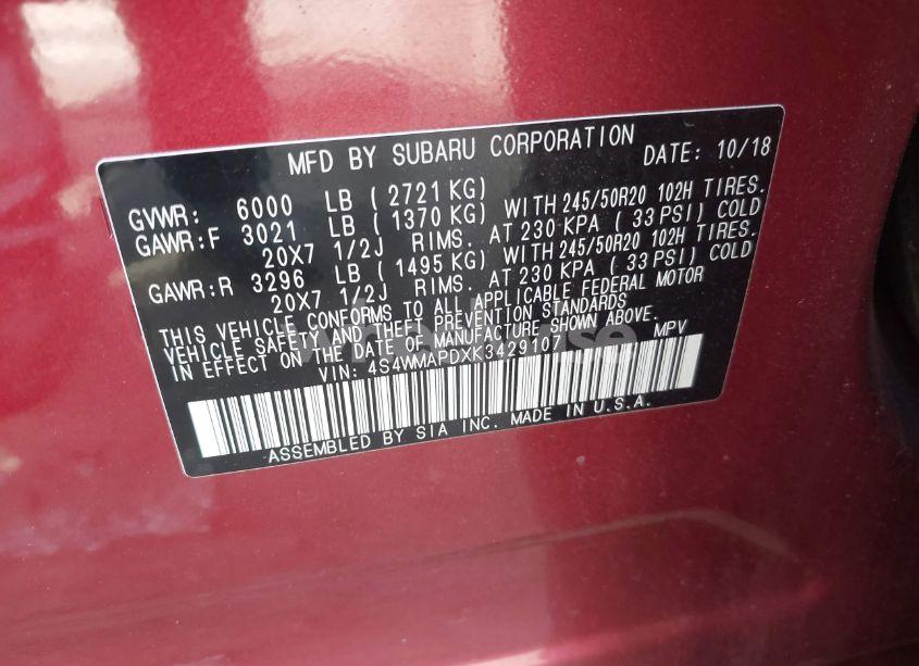 Photo 9 of 2019 Subaru Ascent LIMITED (VIN 4S4WMAPDXK3429107)