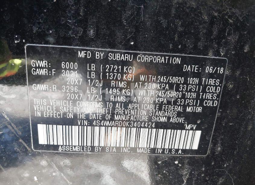 Photo 9 of 2019 Subaru Ascent TOURING (VIN 4S4WMARD0K3404424)