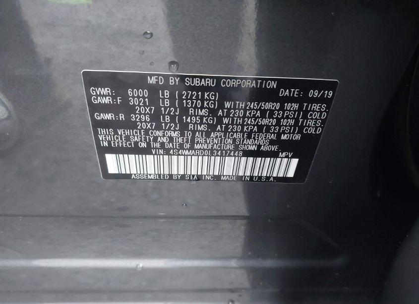 Photo 9 of 2020 Subaru Ascent TOURING (VIN 4S4WMARD0L3417448)