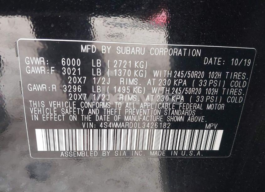 Photo 9 of 2020 Subaru Ascent TOURING (VIN 4S4WMARD0L3426182)