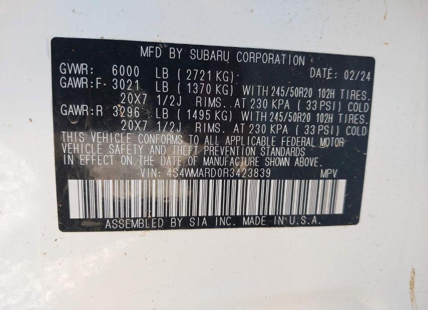 Photo 9 of 2024 Subaru Ascent LIMITED 8-PASSENGER (VIN 4S4WMARD0R3423839)