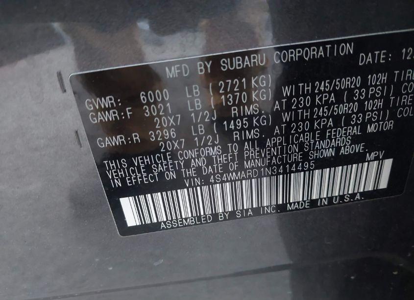 Photo 9 of 2022 Subaru Ascent TOURING (VIN 4S4WMARD1N3414495)