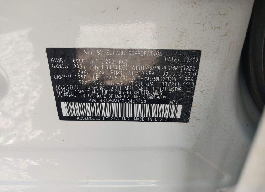 Photo 9 of 2020 Subaru Ascent TOURING (VIN 4S4WMARD3L3423650)