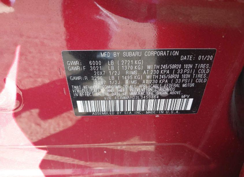 Photo 9 of 2020 Subaru Ascent TOURING (VIN 4S4WMARD3L3450864)