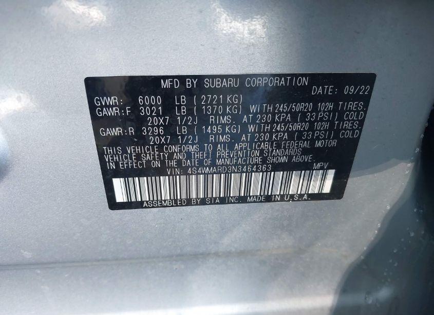 Photo 9 of 2022 Subaru Ascent TOURING (VIN 4S4WMARD3N3464363)