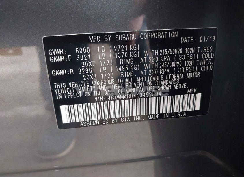 Photo 9 of 2019 Subaru Ascent TOURING (VIN 4S4WMARD4K3452394)