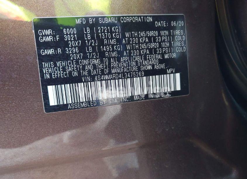 Photo 9 of 2020 Subaru Ascent TOURING (VIN 4S4WMARD4L3475269)