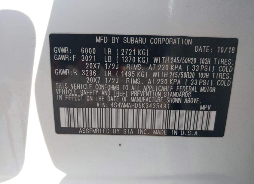 Photo 9 of 2019 Subaru Ascent TOURING (VIN 4S4WMARD5K3435491)