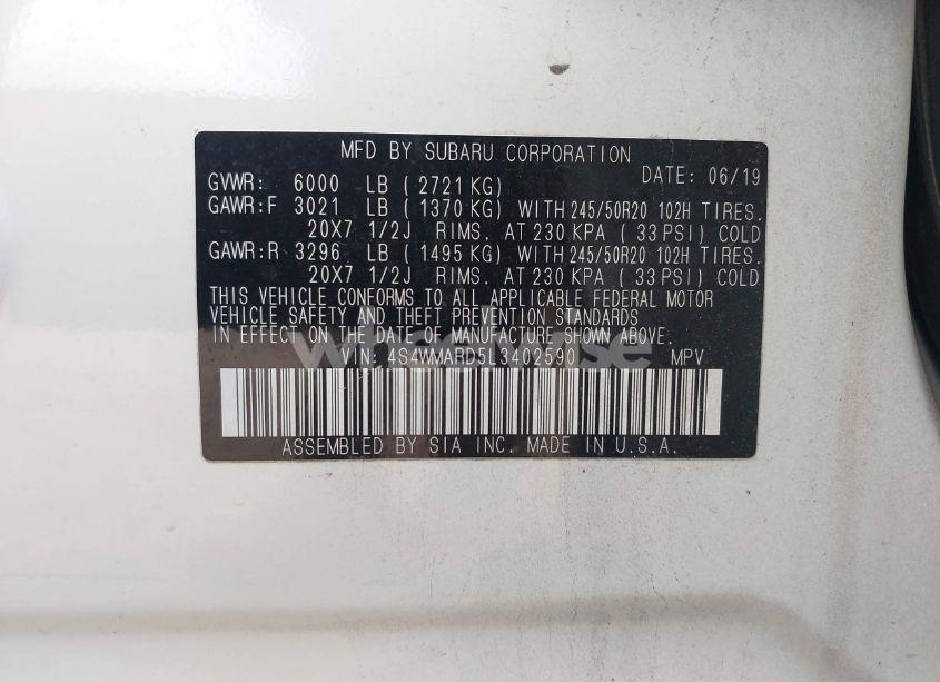 Photo 9 of 2020 Subaru Ascent TOURING (VIN 4S4WMARD5L3402590)