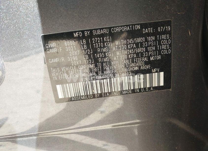 Photo 9 of 2020 Subaru Ascent TOURING (VIN 4S4WMARD5L3404713)