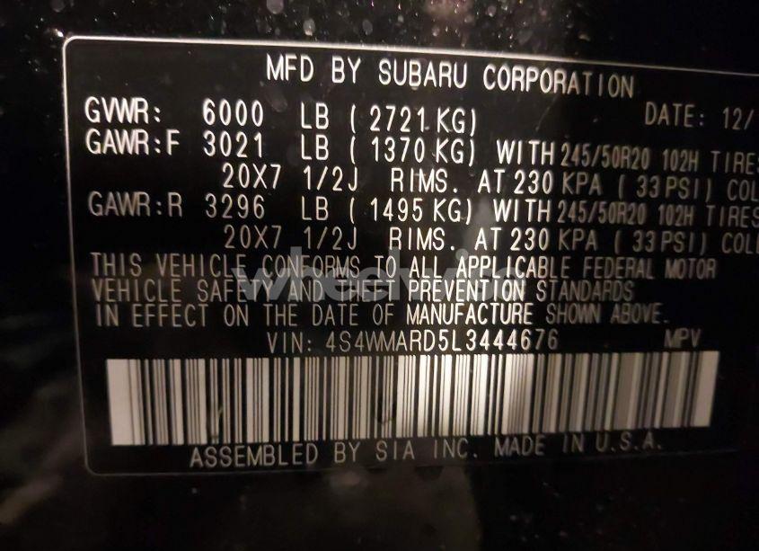 Photo 9 of 2020 Subaru Ascent TOURING (VIN 4S4WMARD5L3444676)