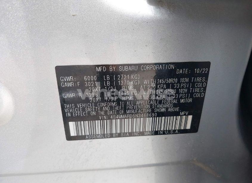 Photo 9 of 2022 Subaru Ascent TOURING (VIN 4S4WMARD5N3468690)