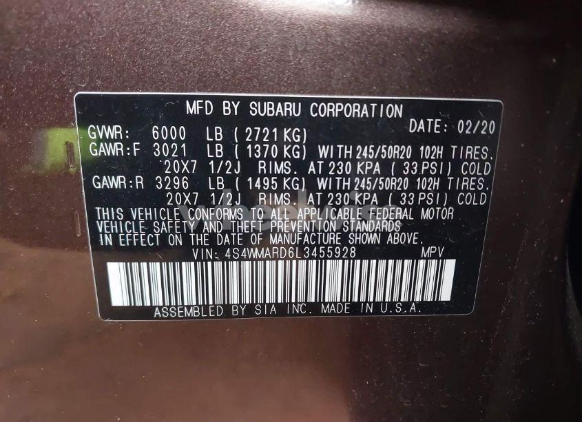 Photo 9 of 2020 Subaru Ascent TOURING (VIN 4S4WMARD6L3455928)