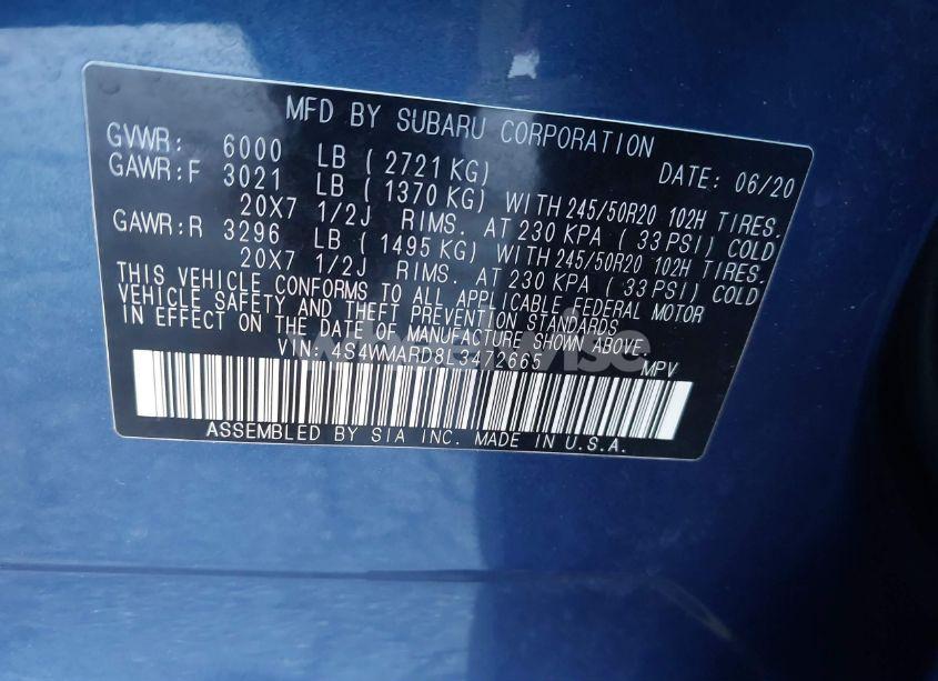 Photo 9 of 2020 Subaru Ascent TOURING (VIN 4S4WMARD8L3472665)