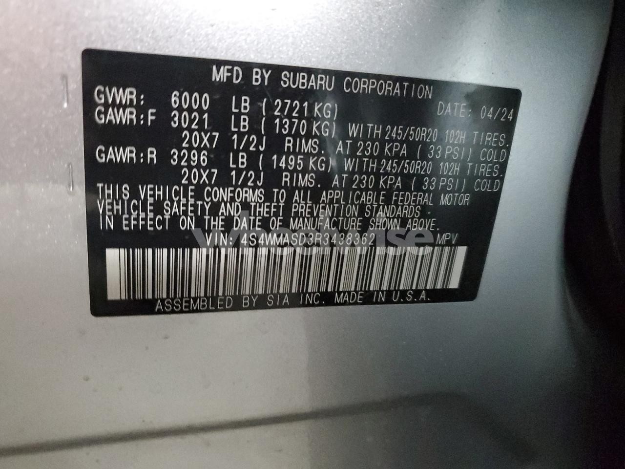 Photo 13 of 2024 SUBARU ASCENT LIMITED N/A (VIN 4S4WMASD3R3438362)