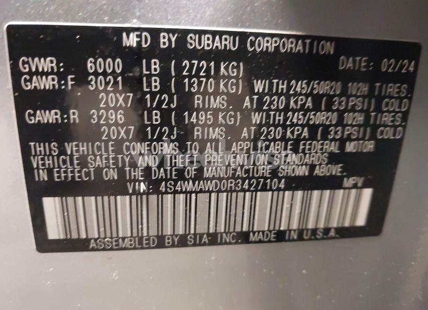 Photo 9 of 2024 Subaru Ascent TOURING 7-PASSENGER (VIN 4S4WMAWD0R3427104)