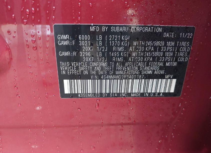 Photo 9 of 2023 Subaru Ascent TOURING 7-PASSENGER (VIN 4S4WMAWD2P3403187)