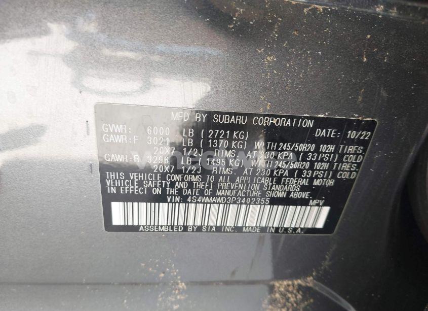 Photo 9 of 2023 Subaru Ascent TOURING 7-PASSENGER (VIN 4S4WMAWD3P3402355)