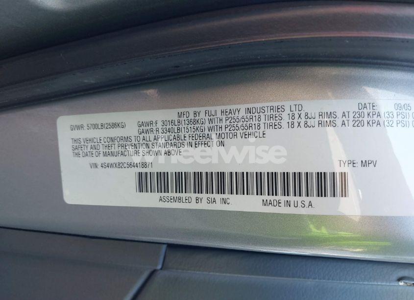 Photo 9 of 2006 Subaru B9 TRIBECA BASE 5-PASSENGER/LIMITED 5-PASSENGER (VIN 4S4WX82C564418871)