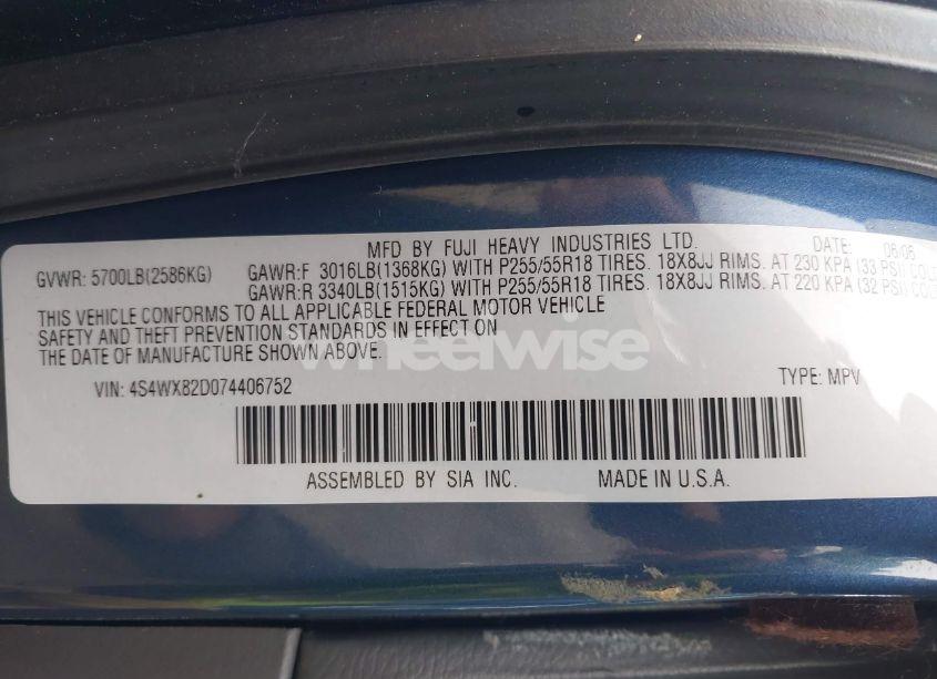 Photo 9 of 2007 Subaru B9 TRIBECA LIMITED 5-PASSENGER (VIN 4S4WX82D074406752)