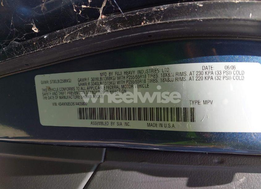 Photo 9 of 2007 Subaru B9 TRIBECA BASE 7-PASSENGER (VIN 4S4WX85D874405800)