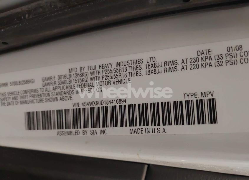 Photo 9 of 2008 Subaru Tribeca LIMITED 7-PASSENGER (VIN 4S4WX90D184416894)