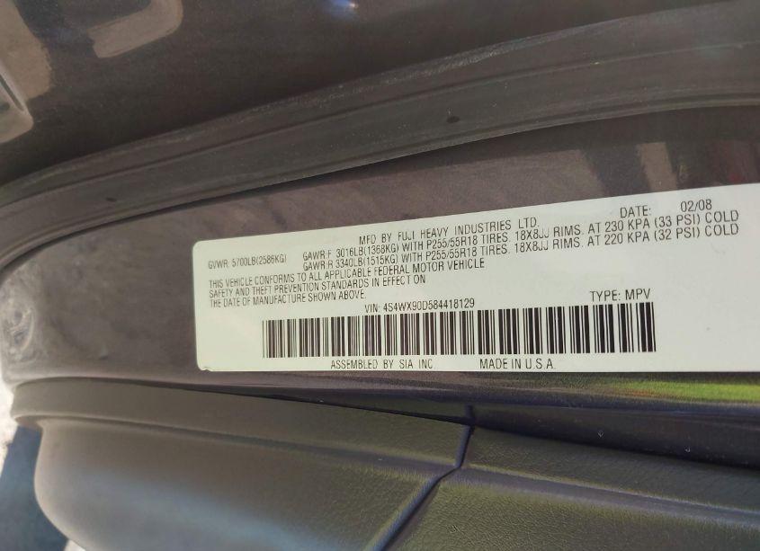 Photo 9 of 2008 Subaru Tribeca LIMITED 7-PASSENGER (VIN 4S4WX90D584418129)