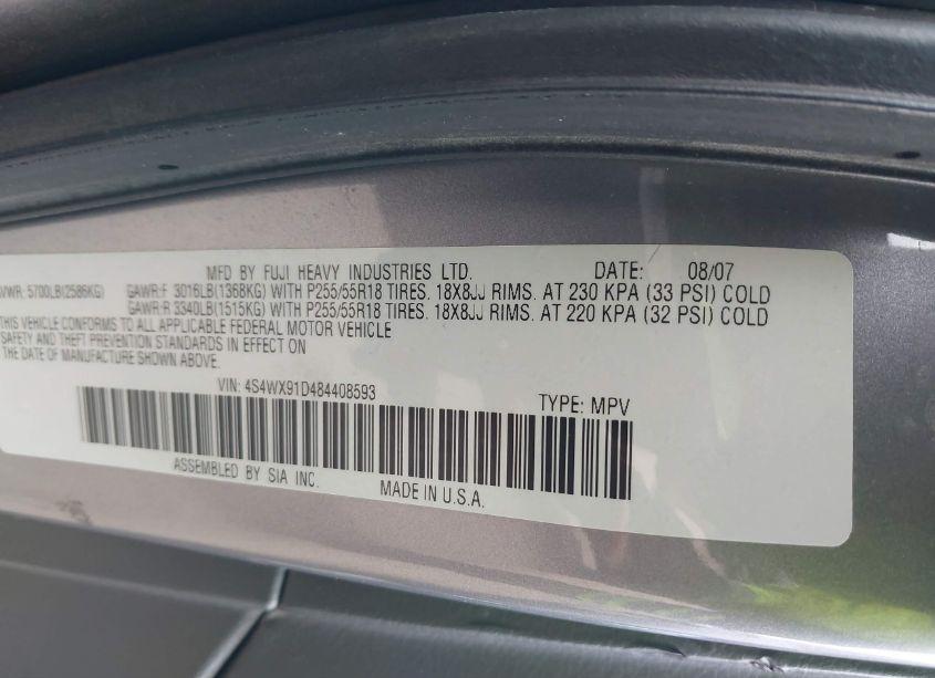 Photo 9 of 2008 Subaru Tribeca BASE 5-PASSENGER (VIN 4S4WX91D484408593)