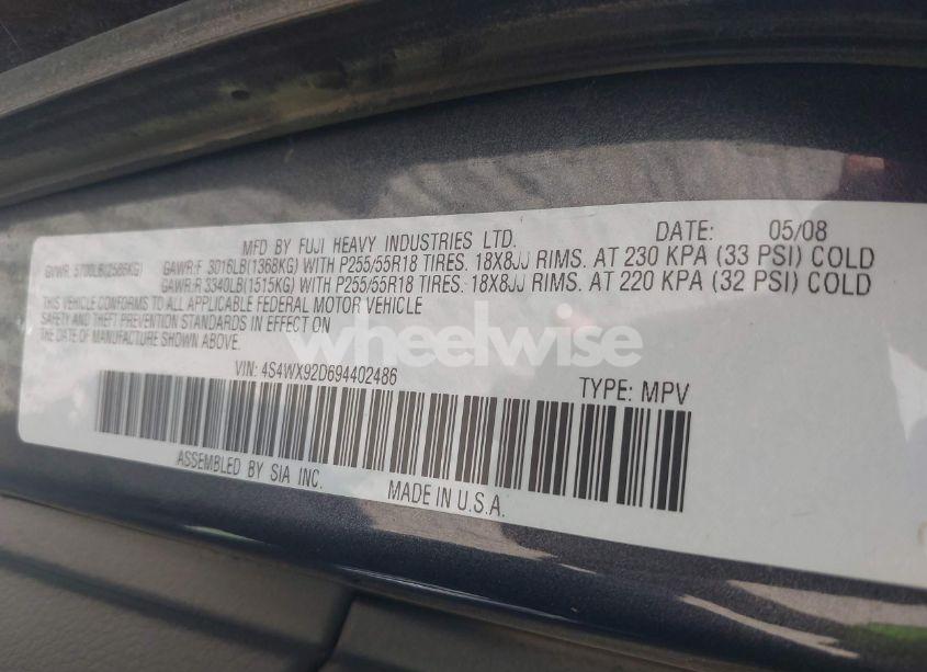 Photo 9 of 2009 Subaru Tribeca LIMITED 5-PASSENGER/SPECIAL EDITION 5-PASSENGER (VIN 4S4WX92D694402486)