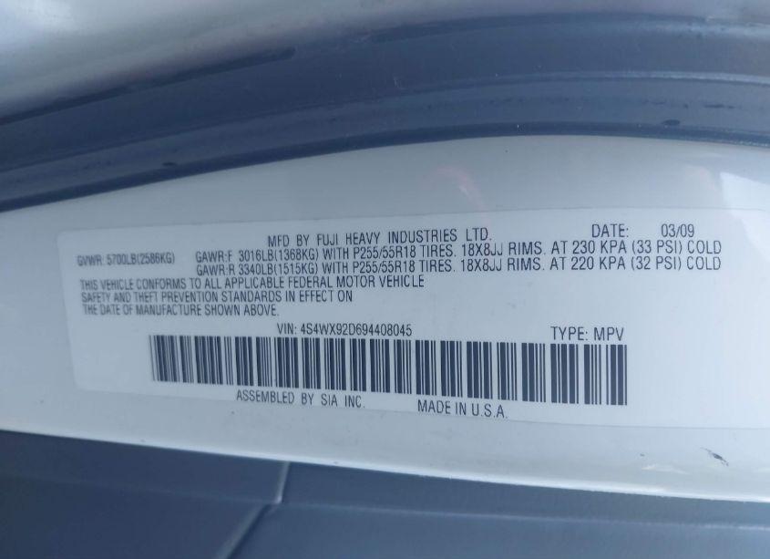 Photo 9 of 2009 Subaru Tribeca LIMITED 5-PASSENGER (VIN 4S4WX92D694408045)