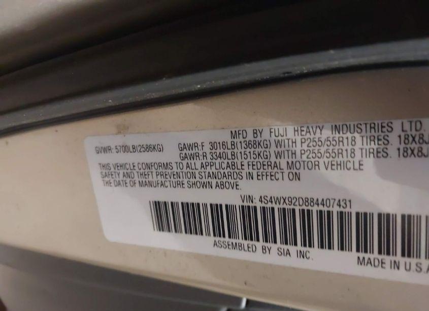 Photo 9 of 2008 Subaru Tribeca LIMITED 5-PASSENGER (VIN 4S4WX92D884407431)