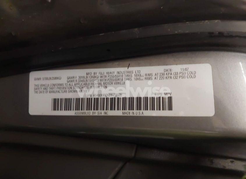 Photo 9 of 2008 Subaru Tribeca LIMITED 5-PASSENGER (VIN 4S4WX93D084413335)