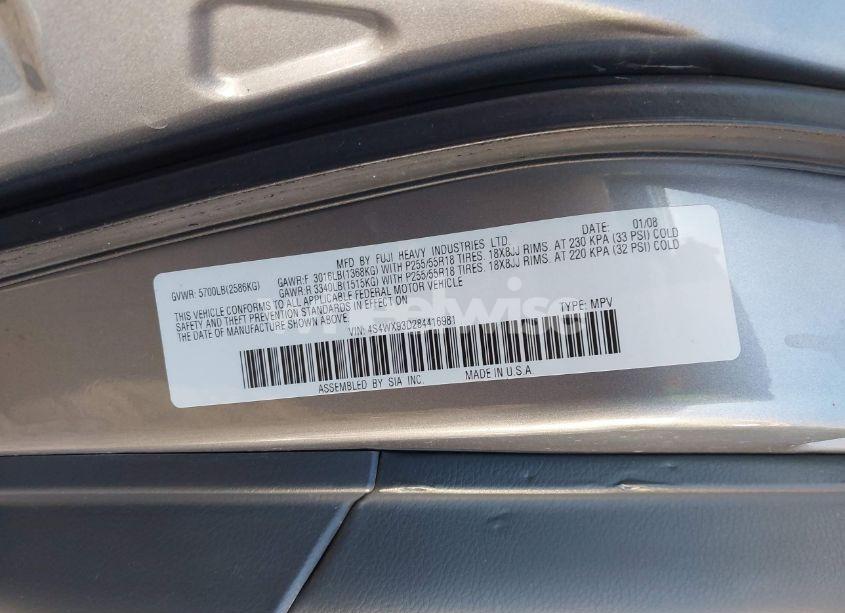 Photo 9 of 2008 Subaru Tribeca LIMITED 5-PASSENGER (VIN 4S4WX93D284416981)