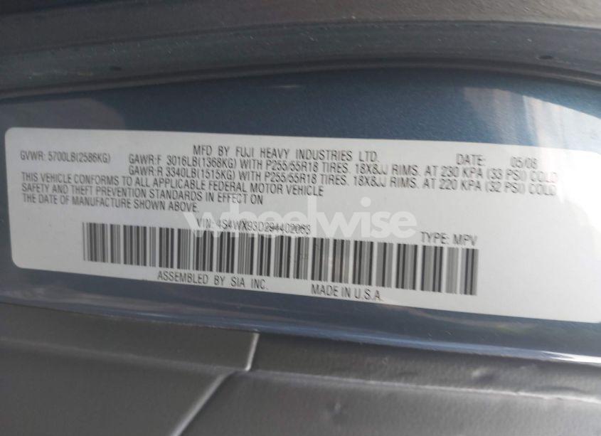 Photo 9 of 2009 Subaru Tribeca LIMITED 5-PASSENGER (VIN 4S4WX93D294402063)