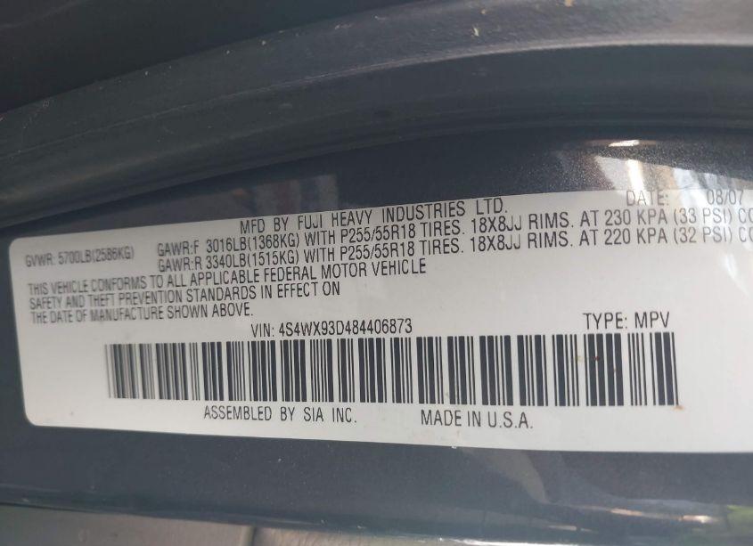 Photo 9 of 2008 Subaru Tribeca LIMITED 5-PASSENGER (VIN 4S4WX93D484406873)