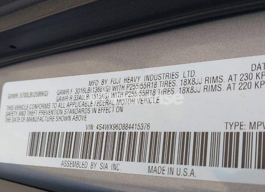 Photo 9 of 2008 Subaru Tribeca BASE 7-PASSENGER (VIN 4S4WX96D884415376)