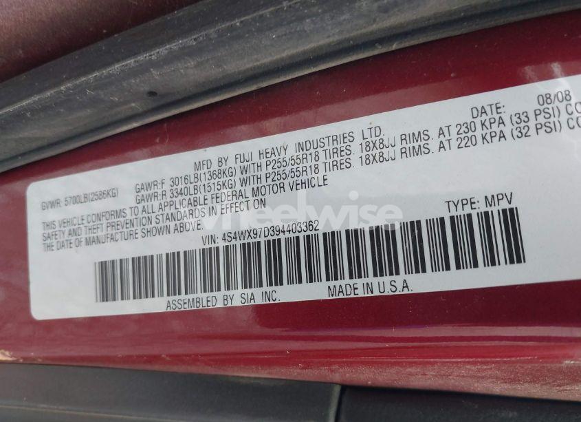 Photo 9 of 2009 Subaru Tribeca LIMITED 7-PASSENGER/SPECIAL EDITION 7-PASSENGER (VIN 4S4WX97D394403362)