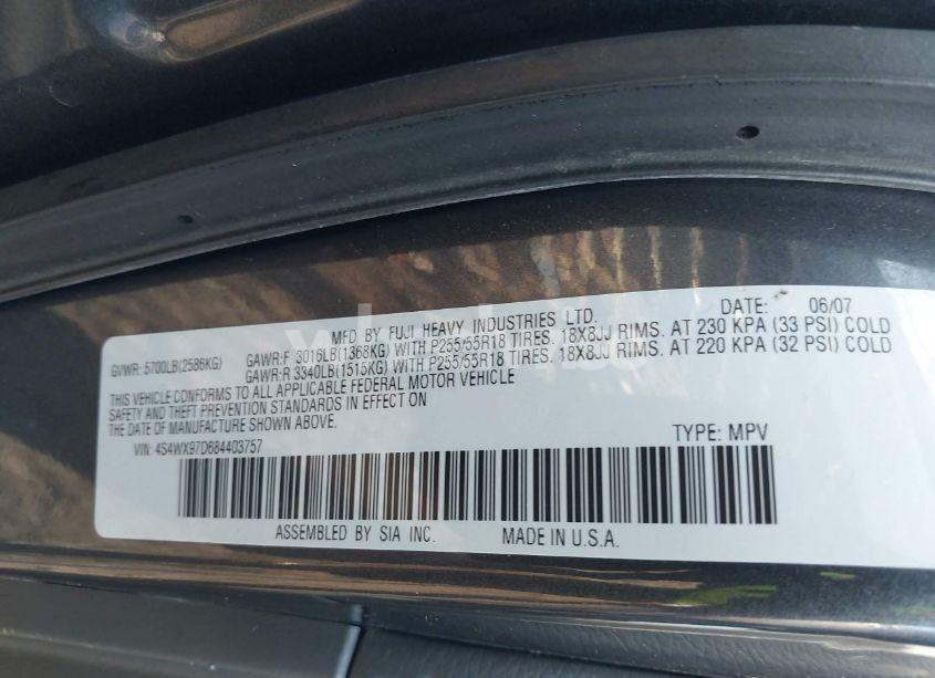 Photo 9 of 2008 Subaru Tribeca LIMITED 7-PASSENGER (VIN 4S4WX97D684403757)