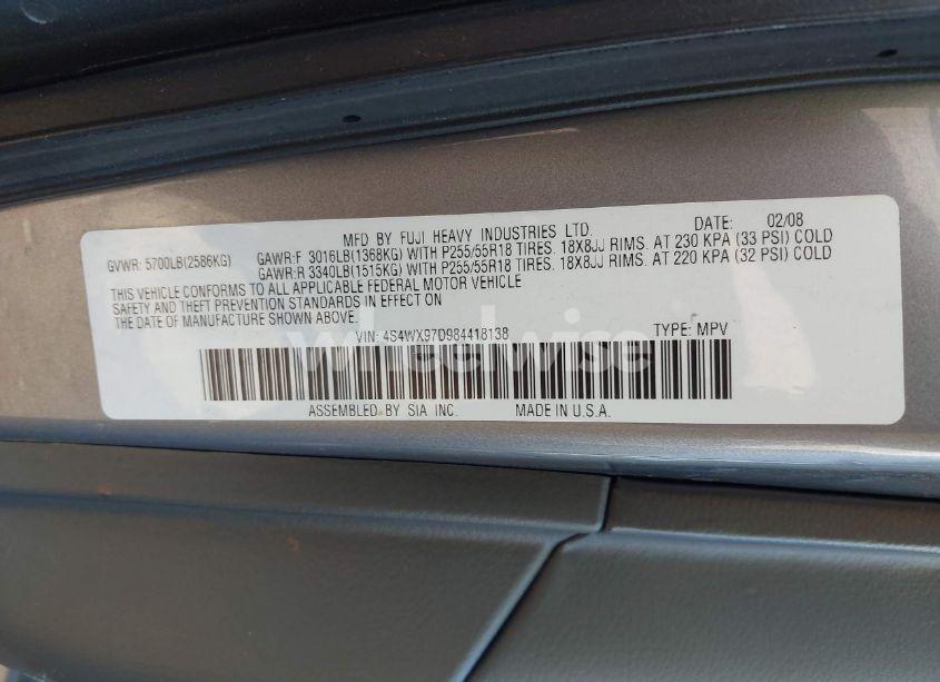 Photo 9 of 2008 Subaru Tribeca LIMITED 7-PASSENGER (VIN 4S4WX97D984418138)